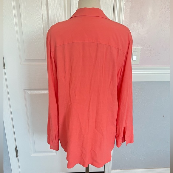 J. Jill Coral Color Button Down Tunic Top Size L Petite Rayon - Picture 6 of 12